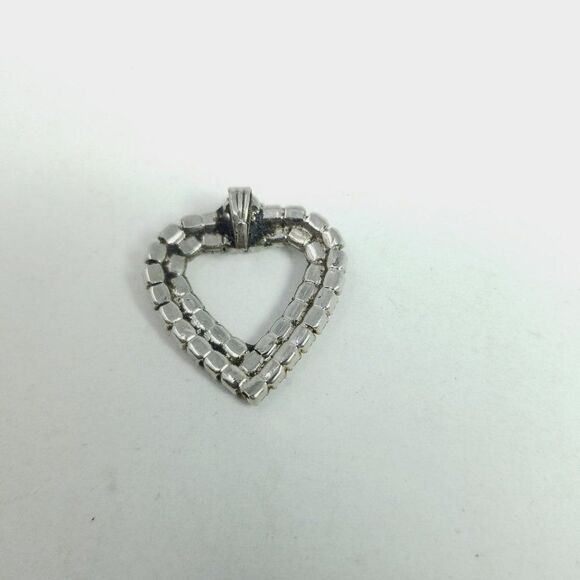 Vintage Pale Blue Rhinestone Heart Shape Pendant, Retro Sparkle Charm, Estate - Picture 2 of 5
